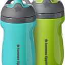 Tommee Tippee Insulated Sportee Bottle, for 12m+, 9oz, Pack of 2 Non-Spill Toddler Water Bottles, Green and Teal, with Two-Piece Valve to Help Stop Spills, Bite-Resistant Spout and Easy-Hold Handle