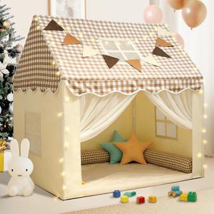 Playhouse for Indoor & Outdoor, with Star Light, Flags and Carry Bag, Washable Kids Tent for Girls & Boys (Lattice Top)