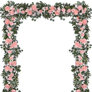 Lvydec 2 Pack Artificial Peony Flower Garland - 6ft Silk Peony Vine Willow Leaves and Eucalyptus Garland White Arch Flower Vine for Wedding Party Table Decoration (Pink)
