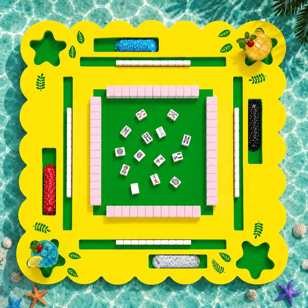 31.5" Large Floating Mahjong Table for Pool, Waterproof Thick Stable Pool Game Table, Floating Board Pool Game Tray Ideal for Friends Gatherings, Pool Summer Party, Green, 32" Large