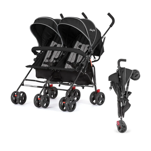 Dream On Me Volgo Twin Umbrella Stroller in Black, Lightweight Double Stroller for Infant & Toddler, Compact Easy Fold, Large Storage Basket, Large and Adjustable Canopy