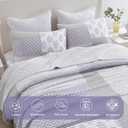 Finlonte Quilt Set King Size - 100% Cotton King Comforter Set, Patchwork Bedspread Reversible Lightweight Bedding, Purple Grey White Floral Quilts for King Bed All Season, 3 Pieces