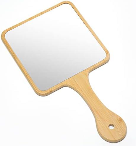 Jasefa Handheld Mirror,Natural Bamboo Hand Mirror with Handle,Cute Hand held Mirror for Shaving Single-Sided Portable Travel Vanity Mirror for Men & Women,6.3" W x 11.8" L