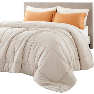 Bedsure Comforter Duvet Insert - Quilted Comforters Queen Plus Size, All Season Duvet, GentleSoft Down Alternative Bedding Blanket, with 8 Tabs, Gifts for Women/Men,Linen,Queen Plus 90 x 90 Inches