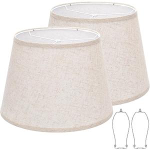 Large Drum Lamp Shades Set of 2, 12"Top x 16"Bottom x 11"High, Beige Lampshades for Table Lamps Floor Lamps, Natural Linen Replacement Lamp Shades, Spider, Harp Holders Included, Easy Assembly