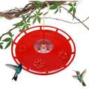 Hummingbird Feeder, 12oz Plastic Disc Hummingbird Feeders for Outdoors Hanging, Leak-Resistant Nectar Feeder with 5 Ports, Easy Clean & Refill, Built-in Ant Moat for Garden (1, RED)