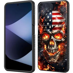 for Moto G 5G 2024 Case Built in Slide Camera Lens Cover,Heavy Duty Shockproof Protection Dual Layer Case for Motorola Moto G 5G 2024 / Moto G Play 5G 2024,American Flag Flame Skull