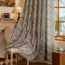OYX Floral Curtains 84 Inch Length 2 Panels for Living Room, Bedroom Light Filtering Drapes, Farmhouse Vintage Country French Tassels for Boho Pattern Rod Pocket Aesthetic Home Decor Window Treatments