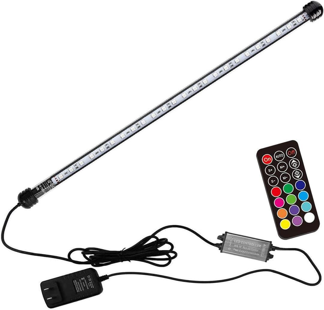LED Aquarium Light, 23 inches Fish Tank Light RGB Color Underwater light Submersible Crystal Glass Lights, 33 LED Beads, Brightness Adjustable Memory Function, LED Light bar Stick for Fish Tank