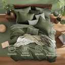 Monbix Queen Comforter Set - 7 Pieces Cationic Dyeing Olive Green Bed in a Bag Queen Bedding Sets with Comforter, Sheets, Pillowcases & Shams, Reversible Bedding Comforters Sets