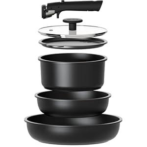 CAROTE 6pcs Pots and Pans Set Non Stick, Cookware Sets, Kitchen Set, Oven/ Fridge Safe, Space Saving Pots Set, Nonstick Cooking Set with Versatile Detachable Handle, Induction RV Set, Jet Black
