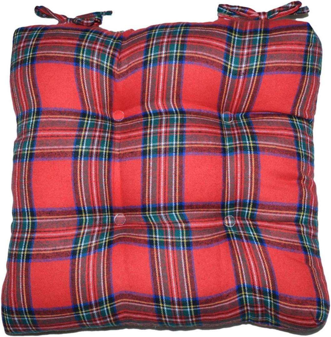 vctops Christmas Plaid Chair Pads with Ties Red and Green Scottish Tartan Dining Chair Cushions Soft Comfy Square Seat Pads (Red Green,16"x16")