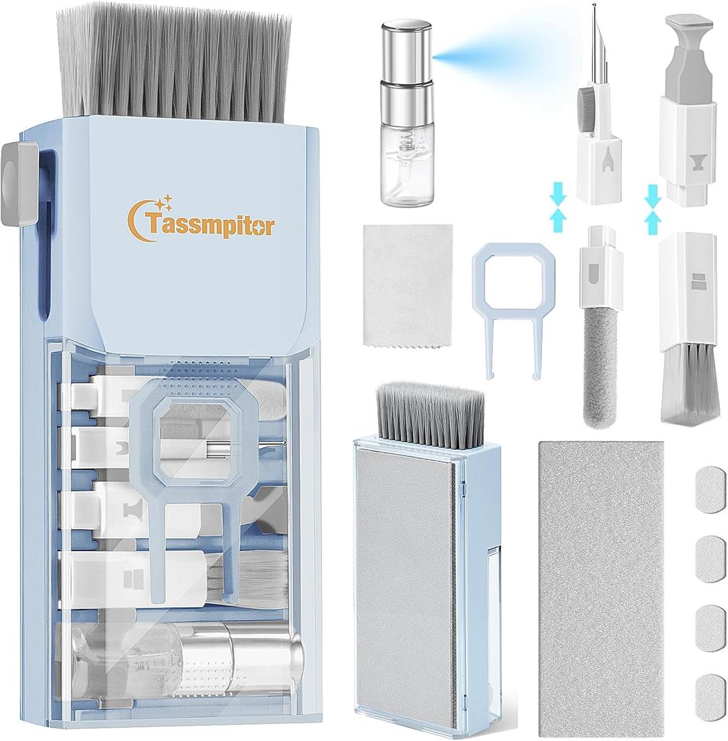 Keyboard Cleaner Laptop Cleaning Kit, Compact Keyboard Cleaning kit for Computer MacBook iPhone AirPods Pro, PC Electronic Cleaner Kit with Brush & Spray for Computer Screen, PC Camera Monitor, Blue (Morandi Light Blue)