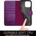 DuckSky for iPhone 15 Pro 6.1" Genuine Leather Wallet case 【RFID Blocking】【4 Credit Card Holder】【Real Leather】 Flip Folio Book Phone case Protective Cover Women Men for Apple 15 Pro case Purple