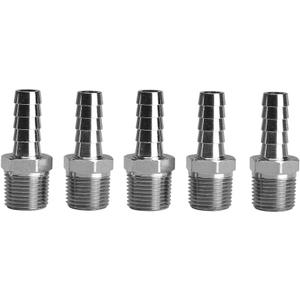 Beduan Stainless Steel 3/8" Hose Barb to 3/8" Male NPT Home Brew Fitting Water Fuel Air (Pack of 5)
