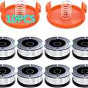 YWTESCH 10 Pack AF-100 Replacement Spool Line for Black+Decker - 0.065" Weed Eater String Trimmer Line Spool, 30ft Autofeed Weed Wacker Spool Refill for Black+Decker(8 Spool,2 Cap,2 Spring)