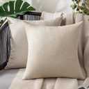 MIULEE Pack of 2 Decorative Outdoor Solid Waterproof Throw Pillow Covers Faux Linen Garden Farmhouse Cushion Cases for Patio Tent Balcony Couch Sofa 16x16 Inch Beige