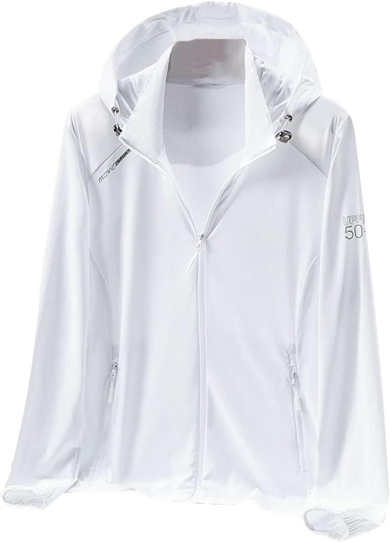 Cromoncent Women's UPF 50+ Sun Protection Jacket Hooded Cooling Shirt Athletic Jacket for Women with Pocket (X-Large, White)