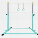 Adjustable Gymnastics Bar for Kids with Mat - Sturdy Kip Bar with Rings, Horizontal Bar for Home Training, 3'-5' Height, Ages 3-15, 250 LBS Capacity, Easy Assembly. Teal