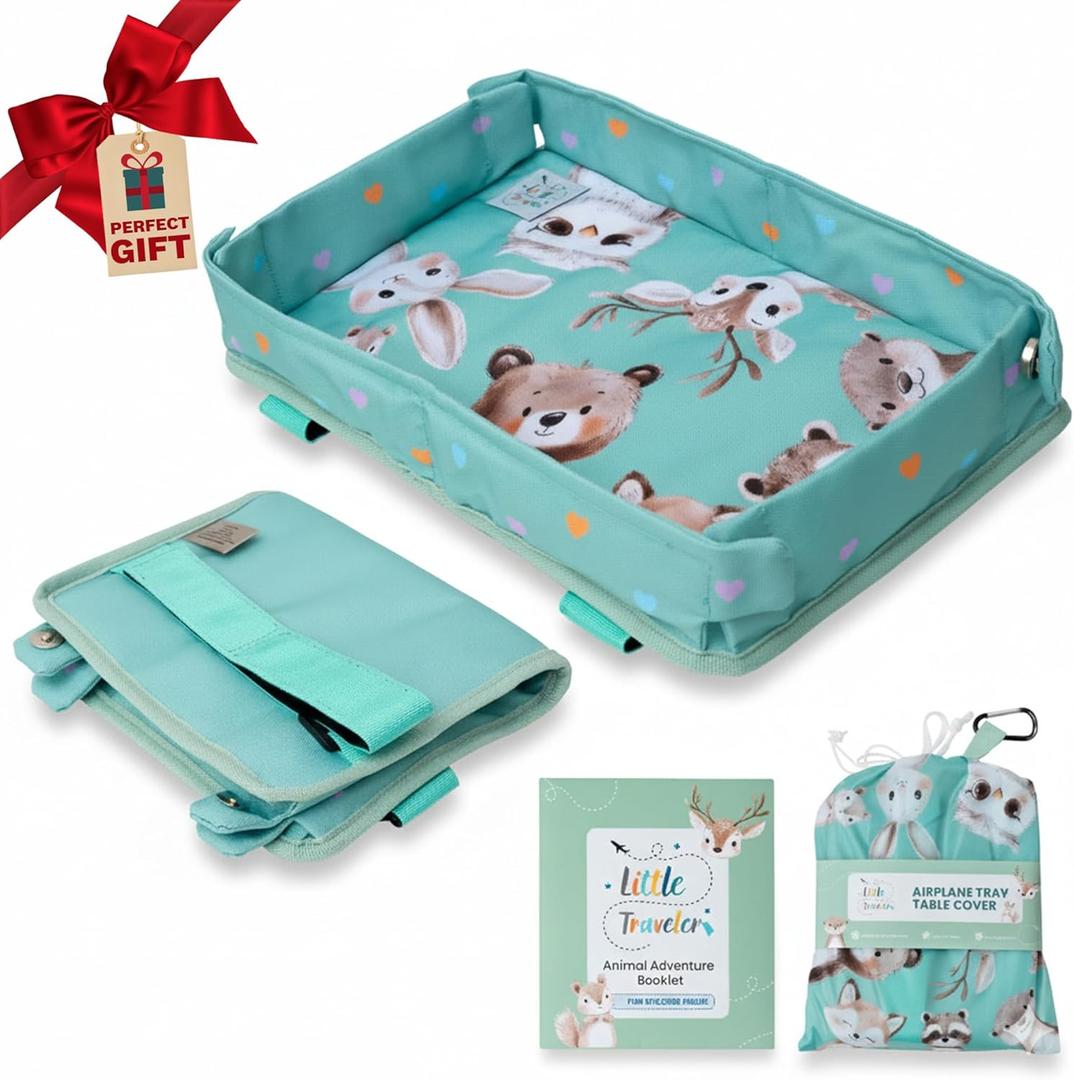 Little Traveler Waterproof Airplane Tray Table Cover  Universal Fit & Easy Setup  Airplane Tray Cover Kids - Use in Buses, Trains, High Chairs I Plane Travel Essentials for Kids 1-5 Years (Green)