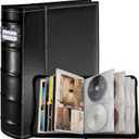 CD DVD Storage Binder, 56 Capacity Leather CD Wallet with Booklet Pockets & Label Slots, Portable Media Disc Organizer for Blu ray, Video Games, Home Collection and Car Travel