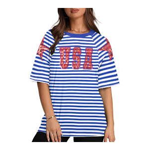 SFHFY 4th of July Shirt Women: USA T-Shirt Striped American Flag T-Shirt 
 2XL