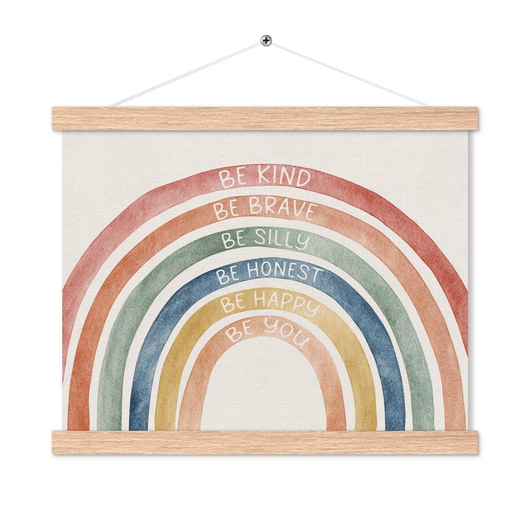 Puyfsdhg Boho Classroom Poster Hanger Frame, Inspirational Poster Framed with Wood Hanger, Boho Rainbow Motivational Wall Hanging Banner for Kids Boys Girls Room Bedroom Playroom Decor, 16x12in
