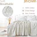 jinchan Boho 100% Cotton Blanket Muslin Twin Size 60x80 Inches Lightweight 3-Layer Geometric Cross Pattern Reversible Quilt Throw Soft Breathable Comfy All Seasons for Couch Bed Decor, Light Grey