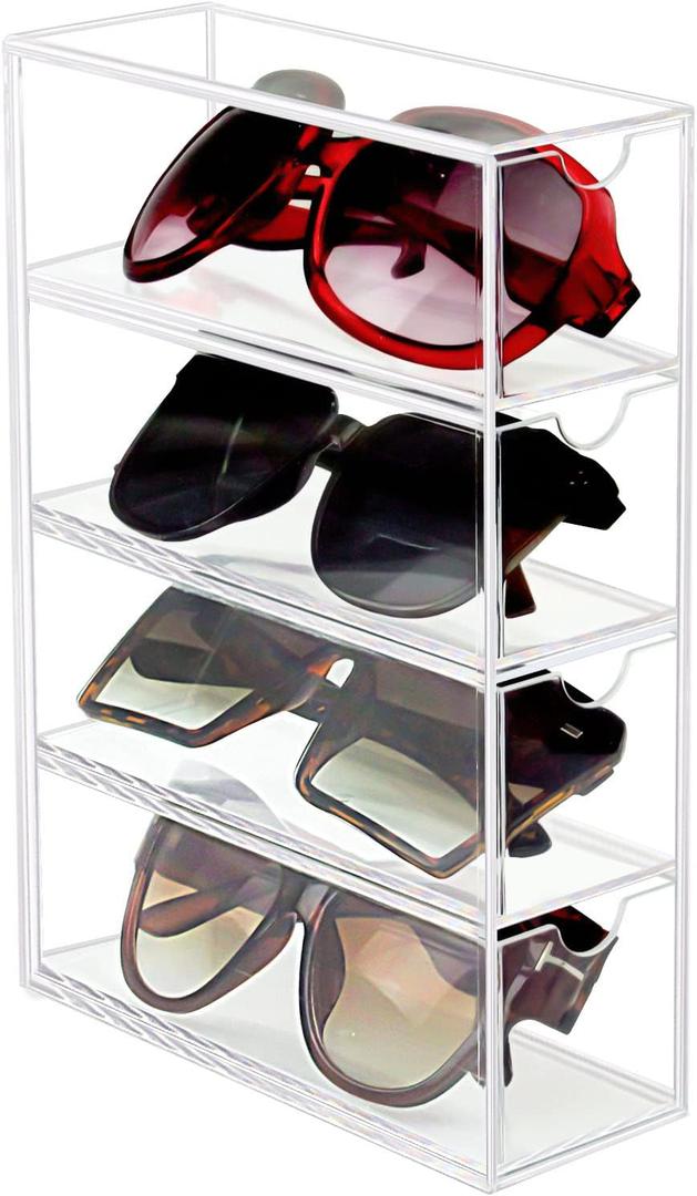 Tasybox Sunglasses Organizer, Acrylic Eyeglass Case Clear Eyeglass Holder Eyewear Display Case with 4 Drawers for Women and Men