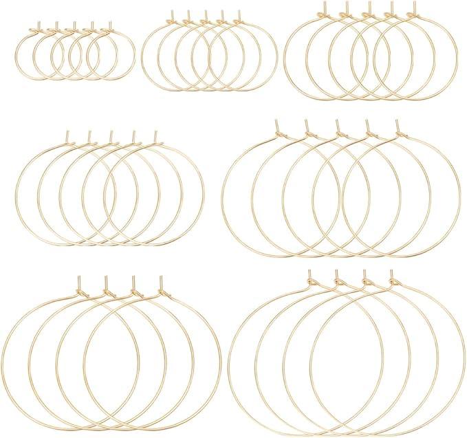 BENECREAT 54Pcs 7 Styles 18K Real Gold Plated Round Beading Hoops, Brass French Open Earring Hoop Minimalist Earring Findings for Creation Gifts, Earring Jewelry Making DIY