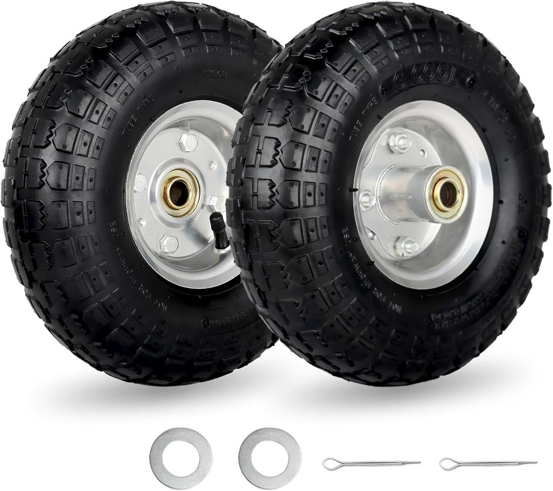 GICOOL 4.10/3.50-4" Tire and Wheel, 10" Pneumatic Tire, with 2.25" Offset Hub, 5/8" Axle Bore Hole, Sealed Bearings, for Hand Truck Trolley Dolly Garden Wagon Cart Wheel Replacement, 2 Pack