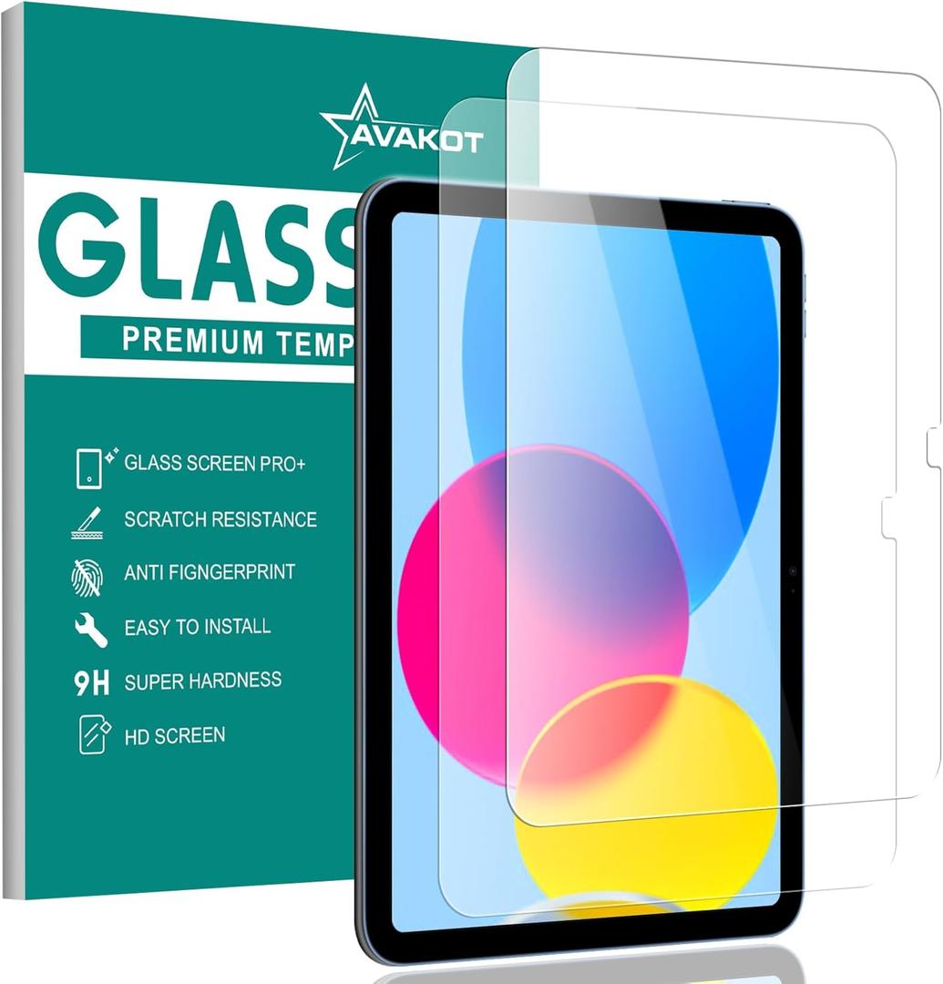 avakot 2 Pack Tempered Glass Screen Protector for iPad 11th A16 2025/ iPad 10th Generation 10.9" 2022 | Screen Protector for iPad 10.9 Inch 2022 Tempered Glass Film for iPad 10 Gen Touch Sensitive Anti-Scratch (2 Pack for iPad 10th Gen 10.9")