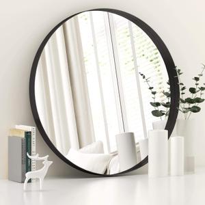 LYYYXGYP Black Round Wall Mirror for Bathroom 24x24 Inches Stainless Steel Metal Frame Mirror for Wall Hanging Wall Mounted Mirror
