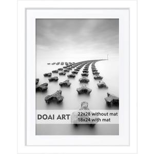 DOAI ART 22x28 Poster Frame White without Mat or 18x24 with Mat - Polished Plexiglass for Wall Vertically or Horizontally Display - Wall Mounting Hardware Included, 22x28-1 Pack