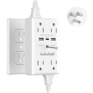 Wall Outlet Extender with Screw, 8 Way Outlets with 1680J Surge Protected, Multi Plug Wall Outlet with USB Ports, LED Indicator, 1875W Wall Mounted Surge Protectors for Dorm Room Office Kitchen