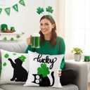 St Patricks Day Decorations, Set of 2 St Patricks Day Pillow Cover 18 x 18 Inch Saint Paddy's Black Cat Lucky Clover Decor, Embroidered Throw Pillow Cover Cushion Case for Bedroom Sofa Couch