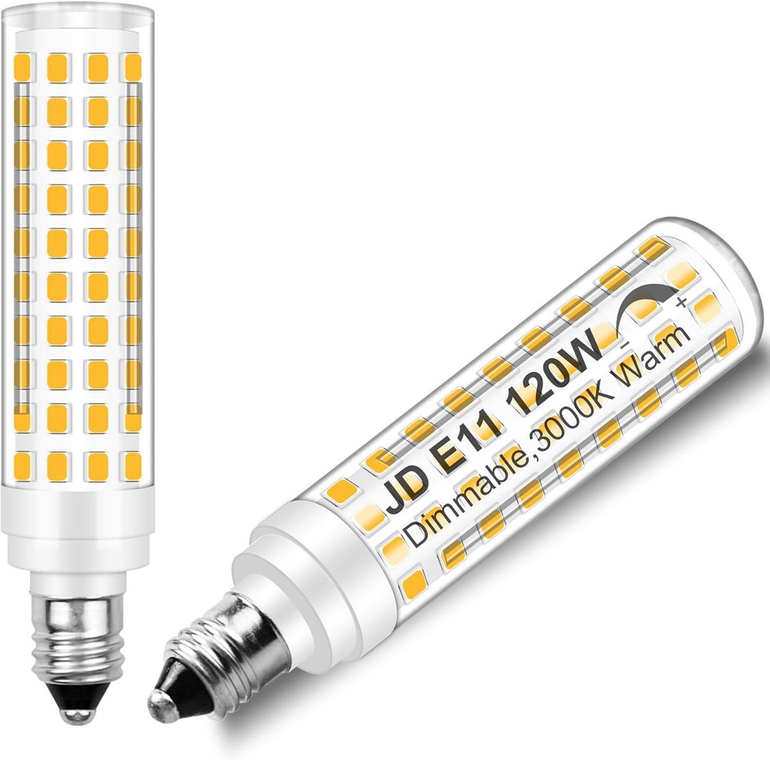 Jde11 120V 120W Led Dimmable Replacement E11 Led Bulbs, Mini Candelabra Bulbs Warm White 3000K 12W 1000LM for Chandeliers, Ceiling Fan, 2 Pack