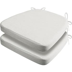 AAAAAcessories D-Shaped Chair Cushions, 2" Thick Dining Chair Pads with Ties and Removable, Machine-Washable Cover, 17" x 16", Set of 2, Natural Linen