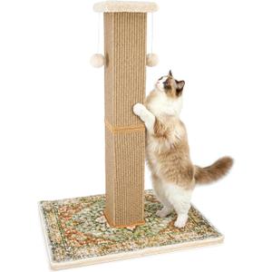 Tall Cat Scratching Post for Indoor Cats Adults, 33'' Large Cat Scratch Post with Perch, Cute Cat Scratching Post with Boho Carpet Dangling Ball Toys, Green