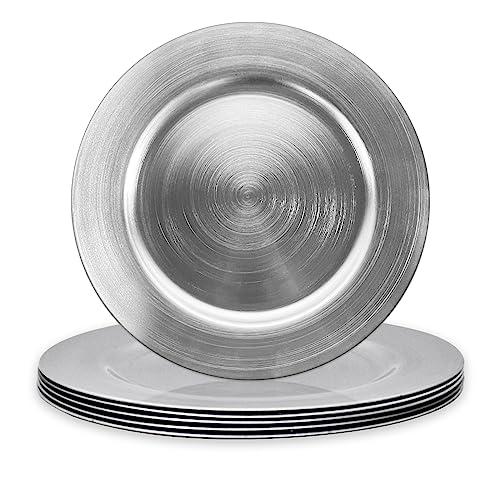 Opexscal Silver Charger Plates, Set of 6 Serving Charger Plate for Dinner Table, Wedding, Events Plate Chargers - 13 Inch