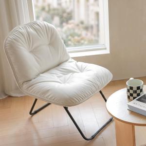 ZonLi Folding PU Leather Saucer Moon Chair, Comfy Soft Cozy Lounge Floor Chair for Adults,Small Chair for Bedroom, Dorm, Living Room, Gaming Room, Study Corner,Beige