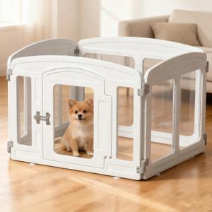 Clear Puppy Playpen Indoor - Ideal for Small & Toy Dogs - Height 24 Inch, 4 Panels, White