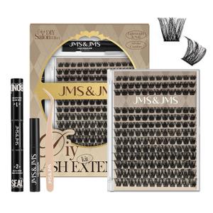 JMS&JMS Lash Clusters Kit Lash Extension Kit with Lash Bond and Seal Eyelash Applictor Lash Remover Eyelash Brush Lash Extension Kit for Beginner (MISS BELLA-8-18mix)