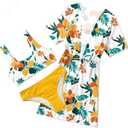 AIDEAONE 5-16T Girls Bathing Suit 3 Piece Swimsuit Drawstring Quick Dry Tankini with Cover Ups (9-10 Years, Yellow)