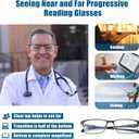 Photochromic Progressive Multifocus Reading Glasses Men Transition Blue Light Blocking Multifocal Computer Readers, 3.0x