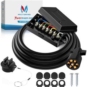 MICTUNING Heavy Duty 7 Way Plug Inline Trailer Cord with 7 Gang Junction Box 8 Feet, Weatherproof
