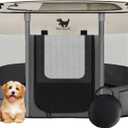 Rest-Eazzzy Dog Playpen, Foldable Kitten Playpen for Medium Dogs, Portable Pet Puppy Playpen with Removable Shade Cover, Indoor Outdoor Travel Camping Use for Small Pets with Carrying Case (S, Grey)