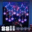 2 Pack 4th of July Window Lights, 12IN 73LED Red White and Blue Star Lights with Timer Memory, Patriotic Star Twinkle Light 8 Modes for Wall, Independence Day ,Memorial, Fourth of July Decor