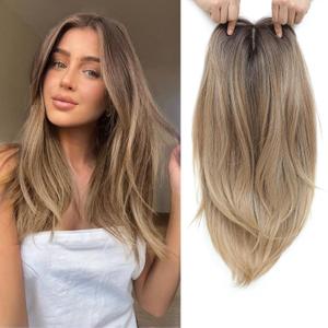 Molefi Hair Toppers for Women with Thinning Hair,18 Inch Long Layered Topper,Synthetic Wiglets Pieces For Women 6.5"x6.5"Large Base for Daily Use (Ombre Brown Blonde)