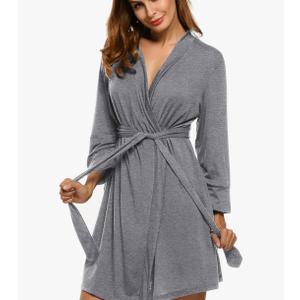 HOTOUCH Womens Robe Lightweight Short Knit Bathrobe Soft Ladies Sleepwear with Pockets L